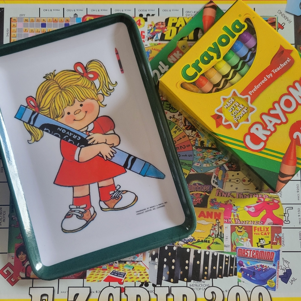 Vintage Crayola Tip Trinket Tray  w/Little Girl  &Crayon Retro FINAL PRICE